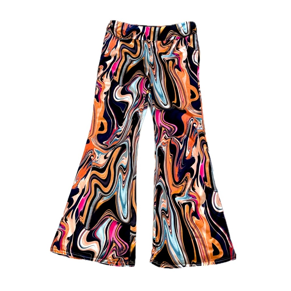 No Boundaries Colorful Swirl Pattern Spandex Flare Pants - Size XL